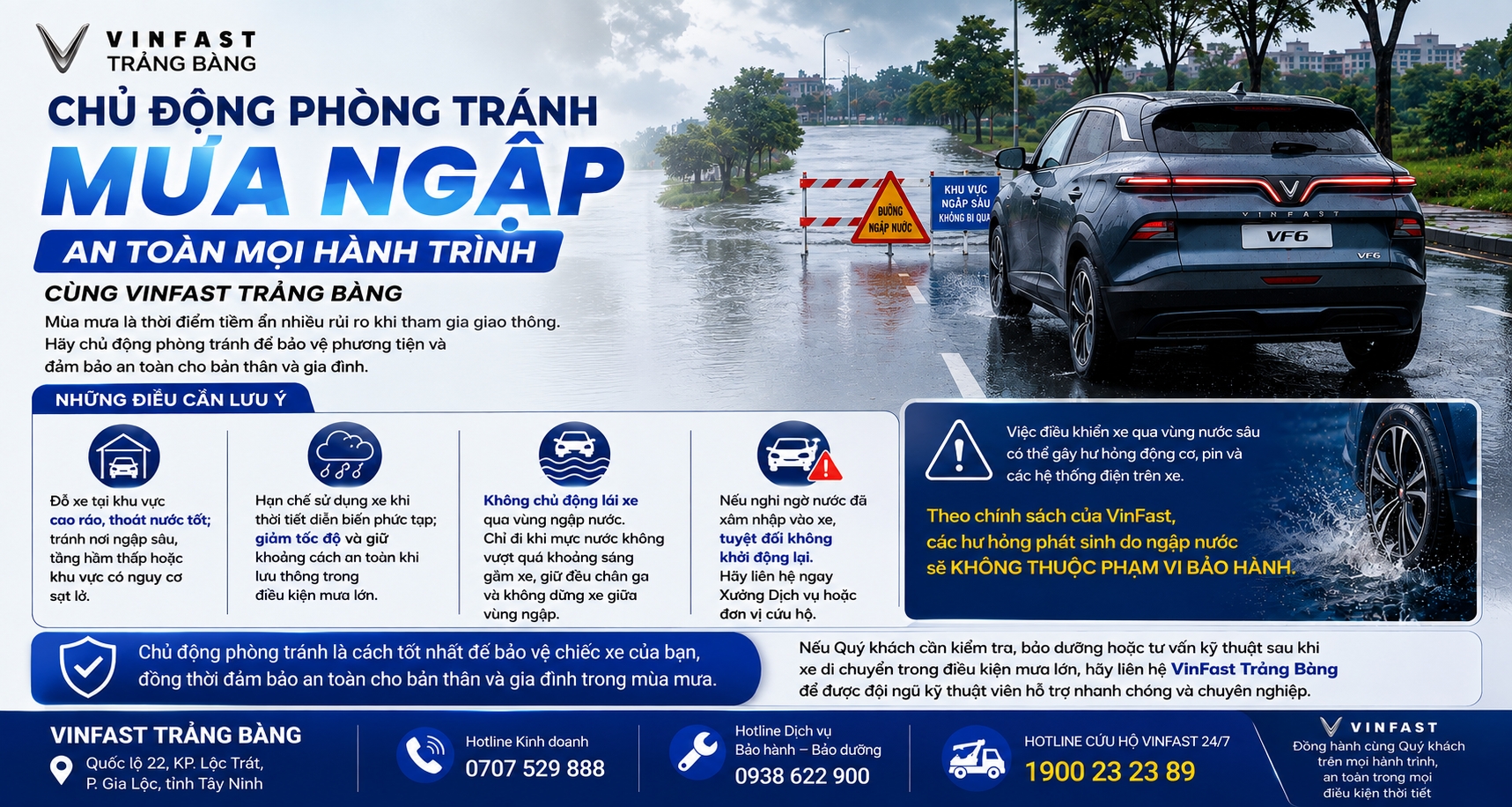 CHỦ ĐỘNG PHÒNG TRÁNH MƯA NGẬP – AN TOÀN MỌI HÀNH TRÌNH CÙNG VINFAST TRẢNG BÀNG
