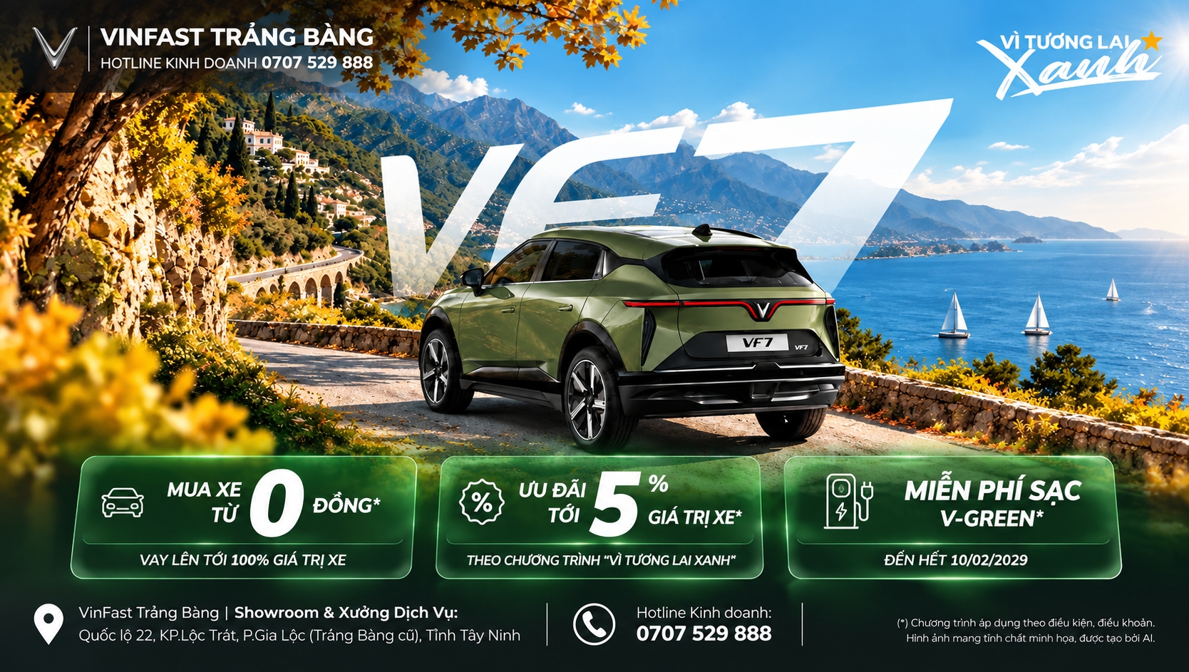 VF 7 Tây Ninh – Ưu Đãi 9%, Miễn Phí Sạc Đến 2029